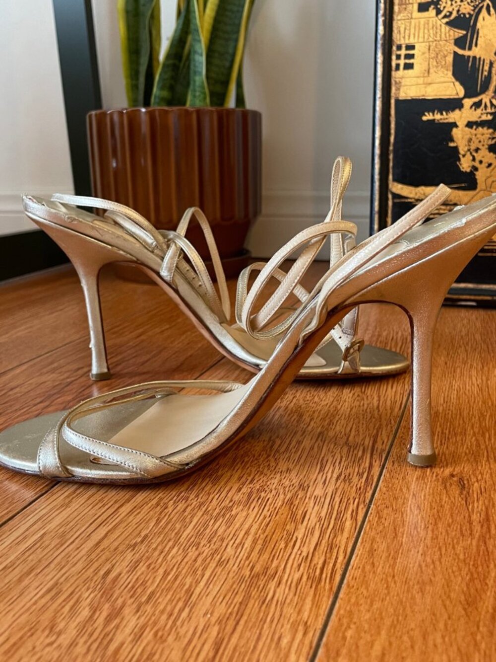 Vintage Jimmy Choo Gold Strappy Heels – Size 41